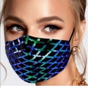 Royal Blue Multi-colored Sequined Face Mask